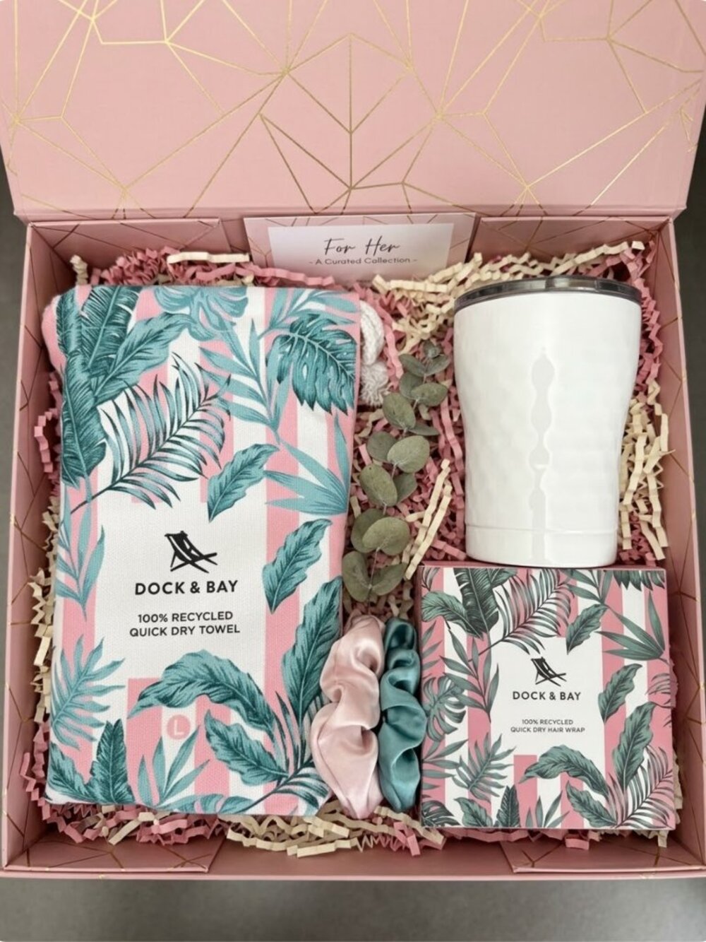 Curated Women's Gift Box Dock & Bay Quick Dry Towel, Dock & Bay Head Wrap & SIC
